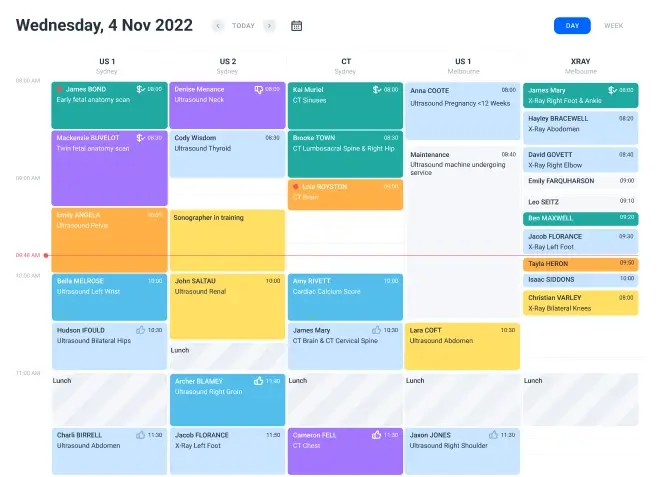 Ultrasound scheduling calendar